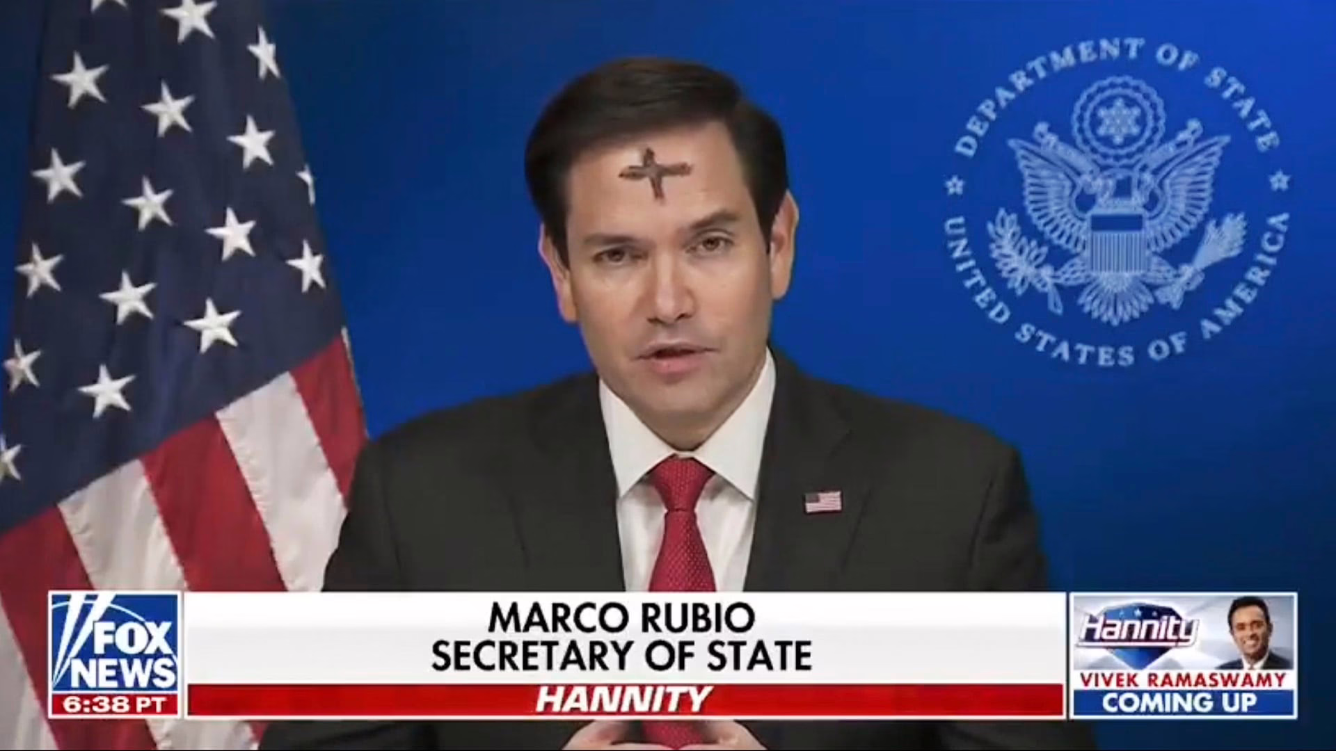 marco-rubio-acude-a-una-entrevista-en-fox-news-con-la-cruz-del-miercoles-de-ceniza-en-la-frente
